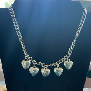 ♥️BRAND NEW white gold plated. Lovely chain link, dangling hearts.